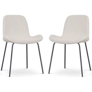 Nolon Nora-Fé Eetkamerstoelen Set van 2 Ribstof Crème - Stof - Zwarte Poten - Modern