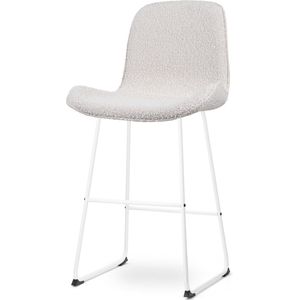 Nolon Nino-Fé Barkruk Bouclé Beige - Wit Onderstel - 75 cm - Stof - Barkruk met Rugleuning