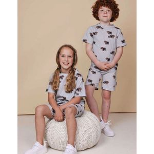 SNURK Kinderpyjama Set - Grijs met Nijlpaardprint - Katoen - T-shirt + Short