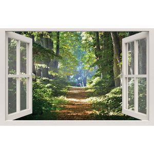Gards Tuinposter Doorkijk Voetpad in het Bos met Groene Planten