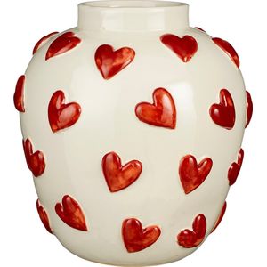 Mica Decorations Hearts Vaas - H33 x Ø30 cm - Keramiek - Wit, Rood