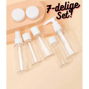 Waledano® Reisflesjes met Etui - Geschikt voor Handbagage - Vliegtuig - Reisflacons - Etui - Navulbaar - Reis Toilettas - Mini Shampoo & Reispotjes - Hervulbaar - Set 7-Delig