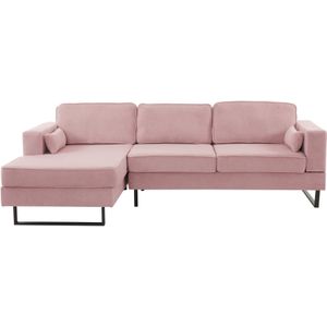Hoekbank design Darsiono 280cm bank roze velvet loungebank zowel links als rechts bankstel