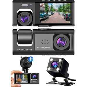 VCTparts® Dashcam HD 1080P 3CH Auto Recorder met Binnenzijde Camera Zwart