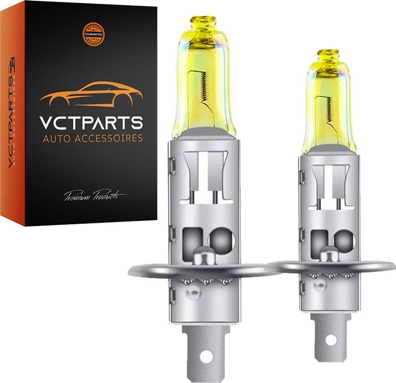 H1 Halogeenlampen - Dimlicht - Geel - Set 2 Stuks - Aluminium en Glas