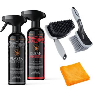 VCTdetailing - Clean Wheels + Plastic/Rubber Restore - Set met Borstels en Doek