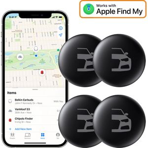 VCTparts 4-Pack Smart Tag Bluetooth/GPS Locatie Tracker met Live Tracer Maps en Anti-Diefstal Functie - Werkt met Zoek Mijn App - IOS/iPhone zwart
