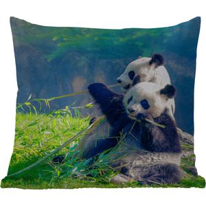 Tuinkussen - Panda - Bamboe - Gras - Dieren - 40x40 cm - Weerbestendig