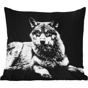 Tuinkussen - Wilde dieren - Wolf - Zwart - Wit - 40x40 cm - Weerbestendig