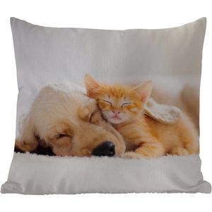 Sierkussen Buiten - Dieren - Hond - Kitten - Rood - 60x60 cm - Weerbestendig