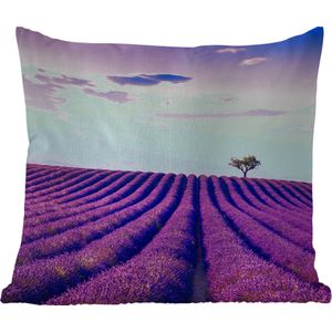 Sierkussen Buiten - Lavendel - Bomen - Paars - Bloemen - 60x60 cm - Weerbestendig