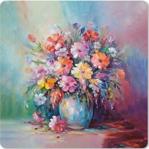 Muismat XXL - Bureau onderlegger - Bureau mat - Bloemen - Kunst - Schilderij - Lente - Boeket - 40x40 cm - XXL muismat