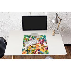 Muismat XXL - Bureau onderlegger - Bureau mat - Schilderij - Olieverf - Bloemen - Regenboog - 60x60 cm - XXL muismat