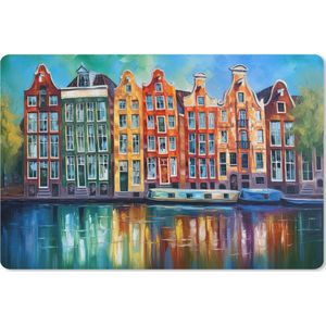 Muismat XXL - Bureau onderlegger - Bureau mat - Amsterdam - Olieverf - Gracht - Schilderij - Kunst - 90x60 cm - XXL muismat