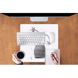 Muismat XXL - Bureau onderlegger - Bureau mat - Plant - Vaas - Zwart - Wit - Bloem - 50x50 cm - XXL muismat