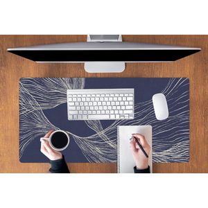 Muismat XXL - Bureau onderlegger - Bureau mat - Line art - Abstract - Blauw - Lijnen - 100x50 cm - XXL muismat