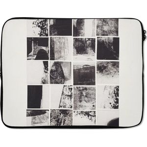 Laptophoes 17 inch - Mozaïek - Abstract - Zwart - Wit - Laptop sleeve - Binnenmaat 42,5x30 cm - Zwarte achterkant