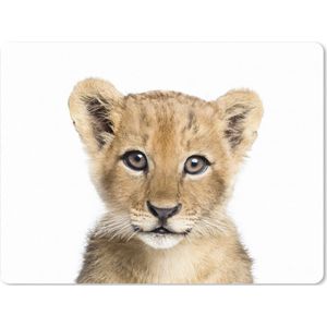 Muismat XXL - Bureau onderlegger - Bureau mat - Leeuw - Dieren - Natuur - Wit - 80x60 cm - XXL muismat