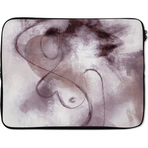 Laptophoes 15.6 inch - Vrouw - Abstract - Line art - Portret - Paars - Laptop sleeve - Binnenmaat 39,5x29,5 cm - Zwarte achterkant