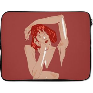 Laptophoes 17 inch - Vrouw - Rood - Abstract - Portret - Laptop sleeve - Binnenmaat 42,5x30 cm - Zwarte achterkant