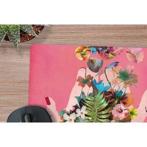 Muismat XXL - Bureau onderlegger - Bureau mat - Bloemen - Abstract - Roze - Kunst - 40x40 cm - XXL muismat