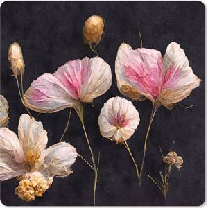 Muismat XXL - Bureau onderlegger - Bureau mat - Bloemen - Planten - Roze - Zwart - 50x50 cm - XXL muismat