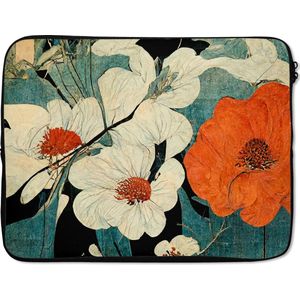Laptophoes 17 inch - Bloemen - Planten - Vintage - Azië - Oranje - Laptop sleeve - Binnenmaat 42,5x30 cm - Zwarte achterkant