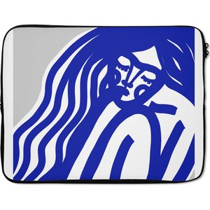 Laptophoes 15.6 inch - Blauw - Portret - Vrouw - Abstract - Laptop sleeve - Binnenmaat 39,5x29,5 cm - Zwarte achterkant