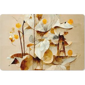 Muismat XXL - Bureau onderlegger - Bureau mat - Bloemen - Wit - Planten - Vintage - 90x60 cm - XXL muismat