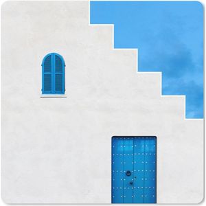 Muismat XXL - Bureau onderlegger - Bureau mat - Huis - Blauw - Wit - Deur - 50x50 cm - XXL muismat