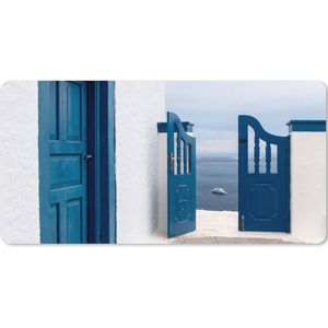 Muismat XXL - Bureau onderlegger - Bureau mat - Deur - Blauw - Wit - Architectuur - 100x50 cm - XXL muismat