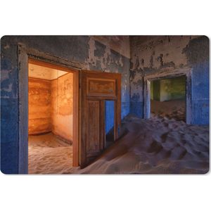 Muismat XXL - Bureau onderlegger - Bureau mat - Deur - Zand - Woestijn - Architectuur - 90x60 cm - XXL muismat