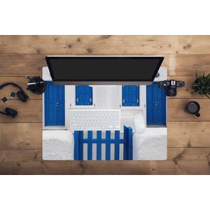 Muismat XXL - Bureau onderlegger - Bureau mat - Huis - Architectuur - Blauw - Wit - 80x60 cm - XXL muismat