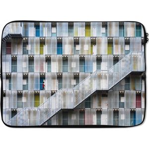 Laptophoes 14 inch - Deuren - Appartementen - Trappen - Kleurrijk - Laptop sleeve - Binnenmaat 34x23,5 cm - Zwarte achterkant