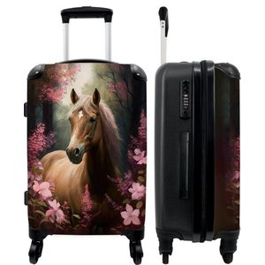 NoBoringSuitcases.com - Grote koffer - Paard - Bloemen - Roze - Natuur - Bos - Kinderkoffer meisjes - Reiskoffer met 4 wielen - Trolley op wieltjes - Rolkoffer groot kinderen - 60 liter - Ruimbagage valies 20kg