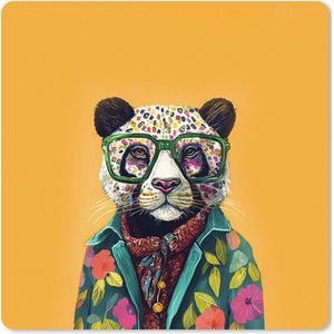 Muismat XXL - Bureau onderlegger - Bureau mat - Panda - Bril - Bloemen - Hippie - 60x60 cm - XXL muismat