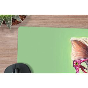 Muismat XXL - Bureau onderlegger - Bureau mat - Bril - Roze - Varken - Bloemen - Dier - 90x60 cm - XXL muismat