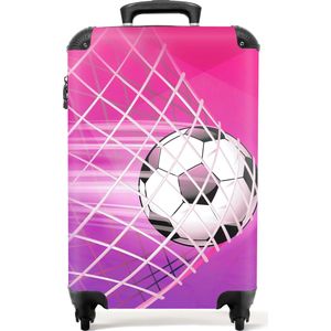 NoBoringSuitcases.com® Koffer Handbagage Suitcase Trolley Carry on Voetbal - Doelpunt - Roze - Kinderen - 55x35x25cm
