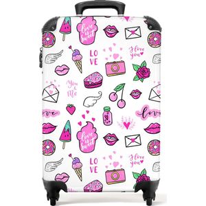 NoBoringSuitcases.com® - Roze kinderkoffer meisje - Kindertrolley meisjes patroon - Handbagage koffer lichtgewicht - Reiskoffer trolley kind - Rolkoffer met wieltjes - Past binnen 55x40x20 en 55x35x25