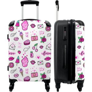 NoBoringSuitcases.com® Koffers Trolley Kinderkoffer Travel Suitcase Large Patronen - Roze - Vrouwelijk - Meisjes - 67x43x25cm