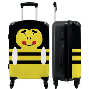 NoBoringSuitcases.com® Koffer Suitcase Trolley Carry on Suitcase Large Dierenportret - Bij - Geel - Kinderen - 67x43x25cm