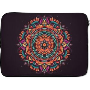 Laptophoes 13 inch - Mandala - Bloemen - Hippie - Boho - Oranje - Laptop sleeve - Binnenmaat 32x22,5 cm - Zwarte achterkant