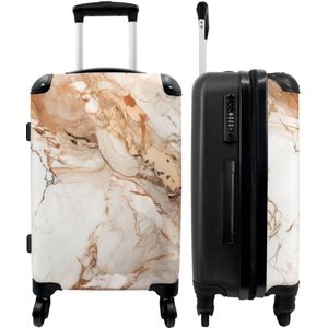 NoBoringSuitcases.com - Koffer - Valies - Marmer - Design - Bruin - Wit - Marmerlook - 20 kg bagage - Trolley koffer met TSA slot - Grote koffer - Met wielen