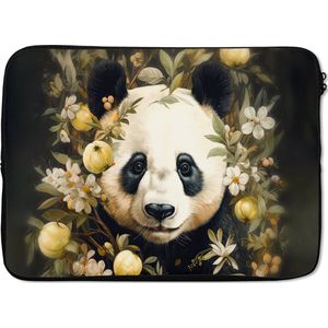 Laptophoes 13 inch - Panda - Pandabeer - Wilde dieren - Natuur - Bloemen - Laptop sleeve - Binnenmaat 32x22,5 cm - Zwarte achterkant