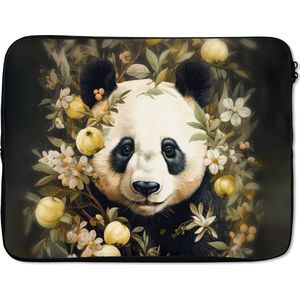 Laptophoes 17 inch - Panda - Pandabeer - Wilde dieren - Natuur - Bloemen - Laptop sleeve - Binnenmaat 42,5x30 cm - Zwarte achterkant