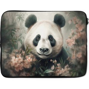 Laptophoes 17 inch - Panda - Dieren - Bloemen - Planten - Laptop sleeve - Binnenmaat 42,5x30 cm - Zwarte achterkant