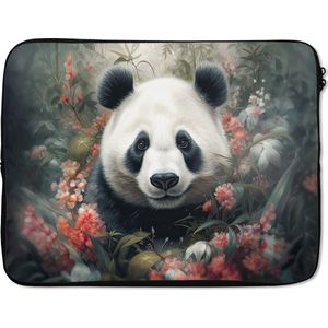 Laptophoes 17 inch - Panda - Wilde dieren - Bloemen - Natuur - Laptop sleeve - Binnenmaat 42,5x30 cm - Zwarte achterkant