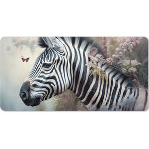 Muismat XXL - Bureau onderlegger - Bureau mat - Zebra - Wilde dieren - Vlinder - Bloemen - 90x45 cm - XXL muismat