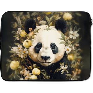 Laptophoes 17 inch - Panda - Pandabeer - Wilde dieren - Natuur - Bloemen - Laptop sleeve - Binnenmaat 42,5x30 cm - Zwarte achterkant