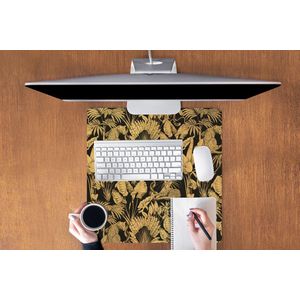 Muismat XXL - Bureau onderlegger - Bureau mat - Jungle - Goud - Patronen - Luxe - Black en gold - 60x60 cm - XXL muismat